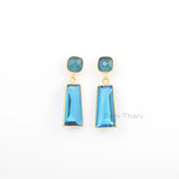 Pretty Blue Quartz Earrings, Blue Quartz Cushion Rectangle Shape Gemstone Earrings, 18k Gold Plated Earring, 925 Sterling Silver Earrings